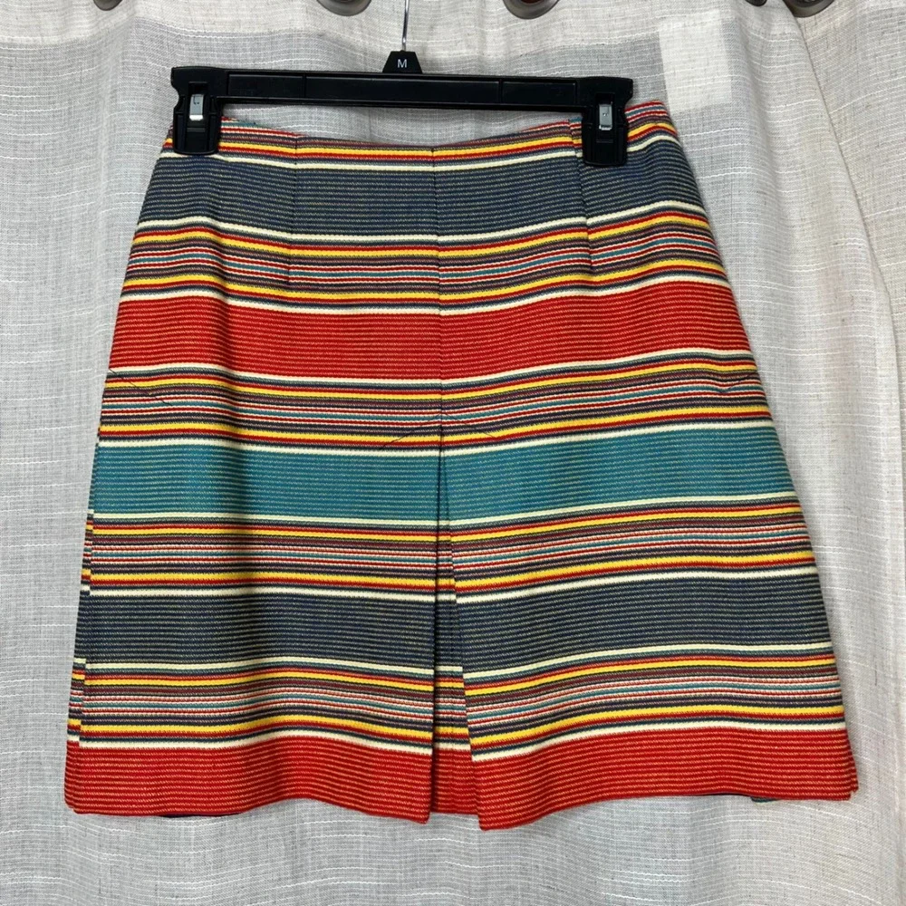 70s Vintage Ellen Tracy Pleated Mini Skirt Striped Red‎ Blue Women's Size 25